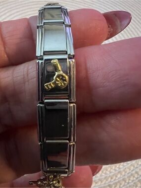 Collectible Silver Stainless Steel Stretch Tile Charm Bracelet